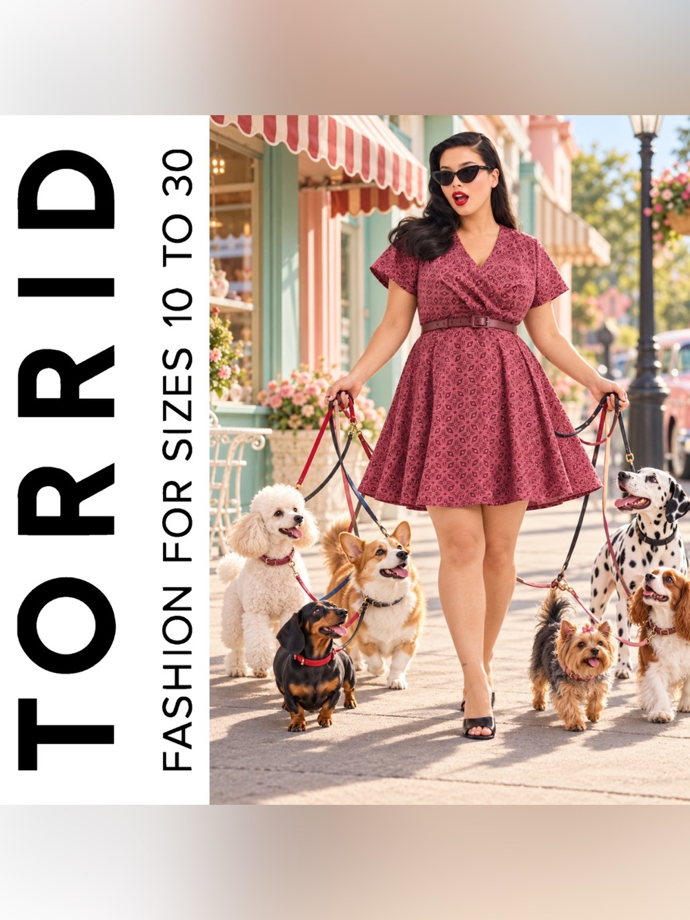 Torrid Retro Chic Wine Red Geometric Print Belted Mini Dress, Large, NWT!